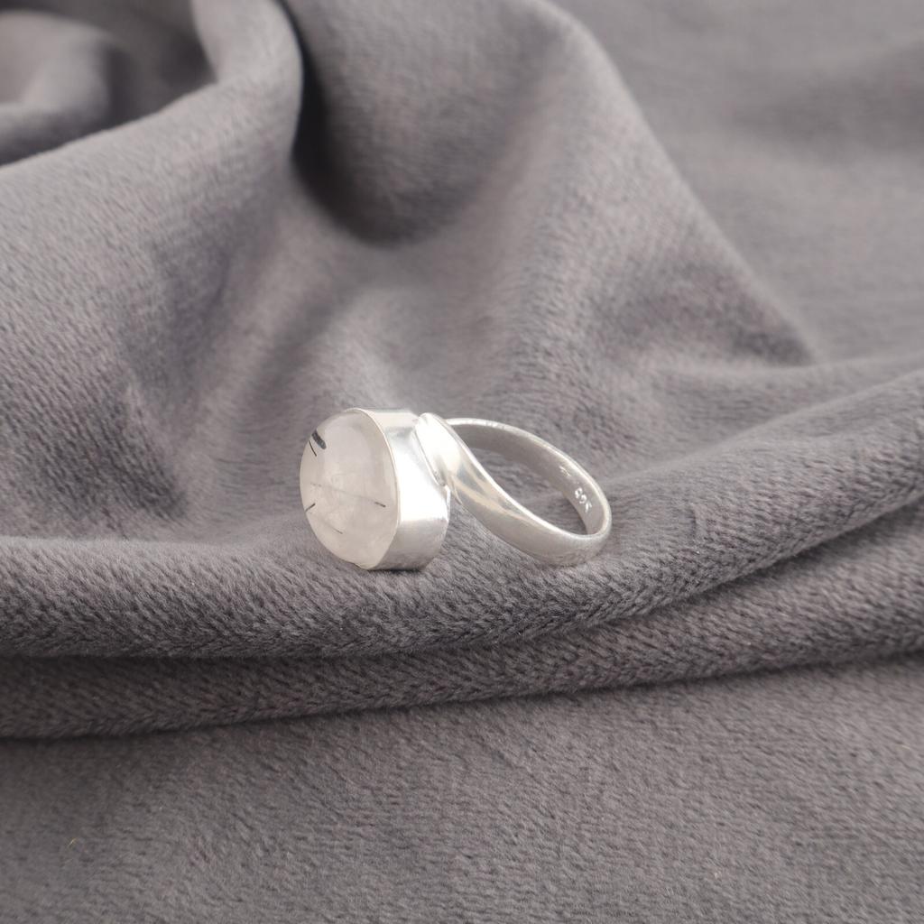 Genuine Black Rutile Gemstone Ring 925 Stamped Silver Handmade Jewelry For Women RR-53-22