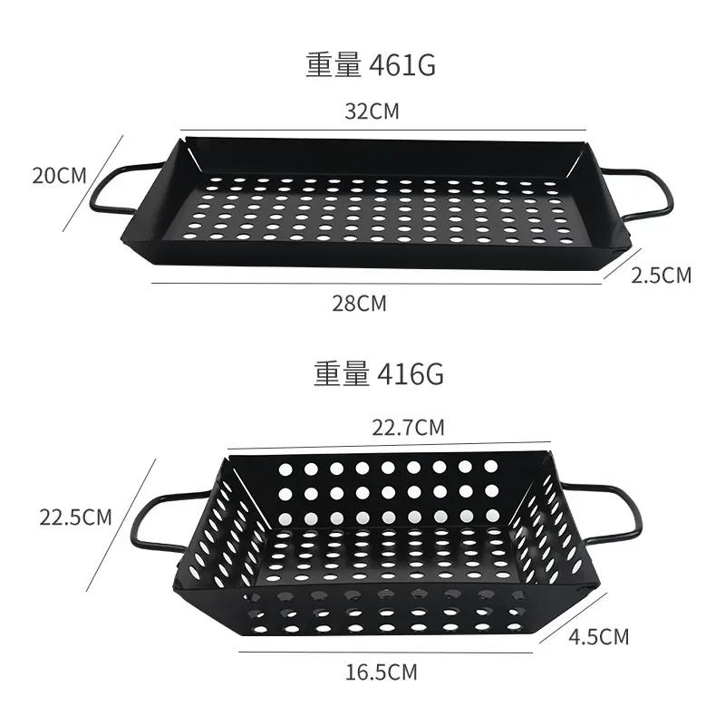 Tavă de grătar în aer liber din oțel carbon, tavă pătrată din oțel inoxidabil, tigaie de scurgere a legumelor, coș de grătar, placă de grătar, disc pătrat de perforare