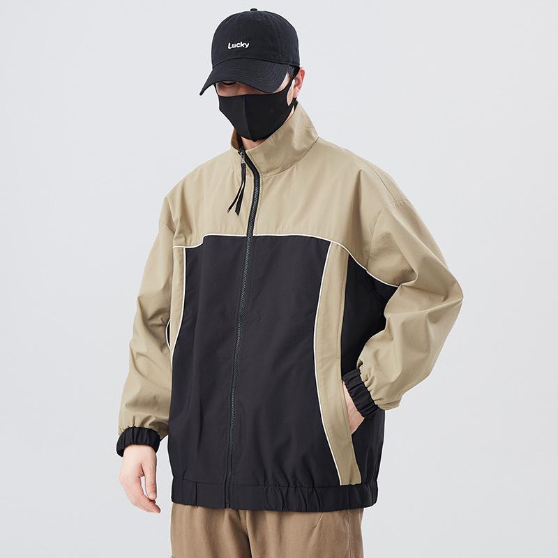 Men's jacket spring and autumn new patchwork jacket men's loose and versatile casual lapel jacket cargo sports clothes