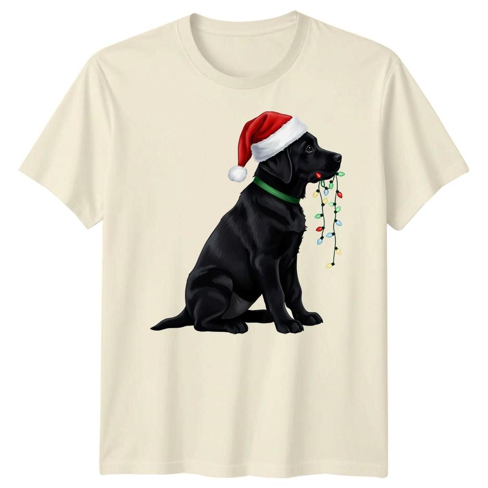 Black Labrador Dog Christmas Holidays Unisexs Unisexs Graphic Tee Santa Hat Lights