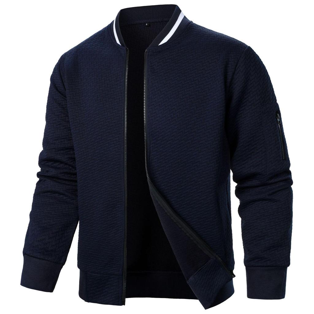 Men's Zipper Stand Collar Hoodie Jacquard Cardigan