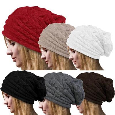 Winter Warm Solid Skullies Crochet Hat Wool Knitted Beanie Women Caps