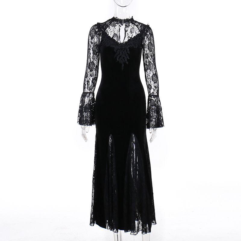 Women's Gothic Lace Long-Sleeve Halloween Mermaid Dress