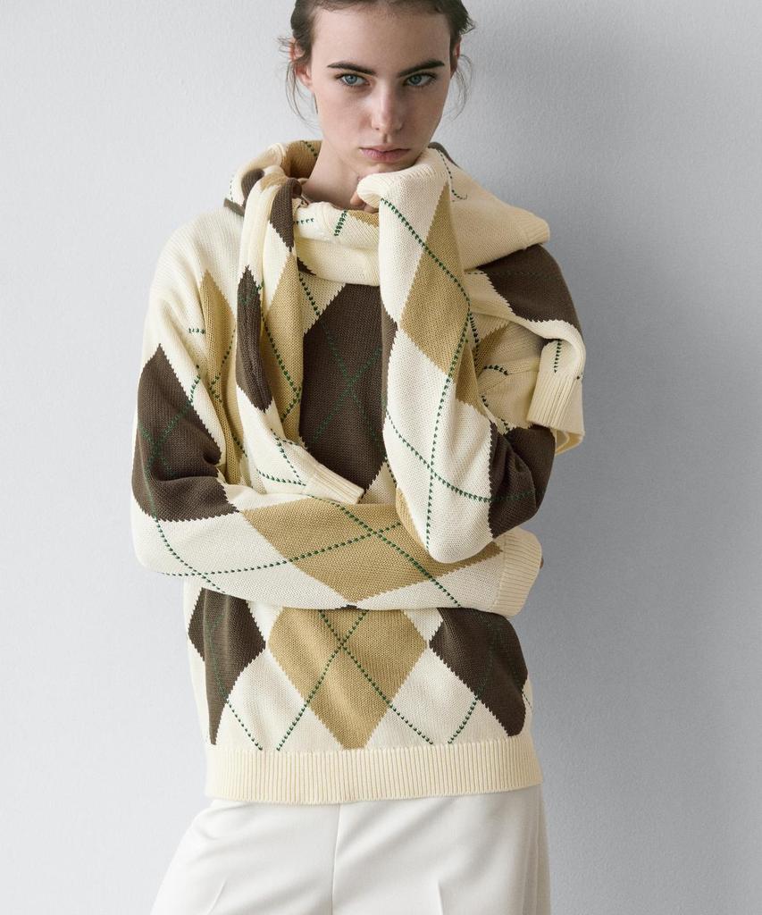 Masimodutti Cotton Argyle Detail Knit Sweater