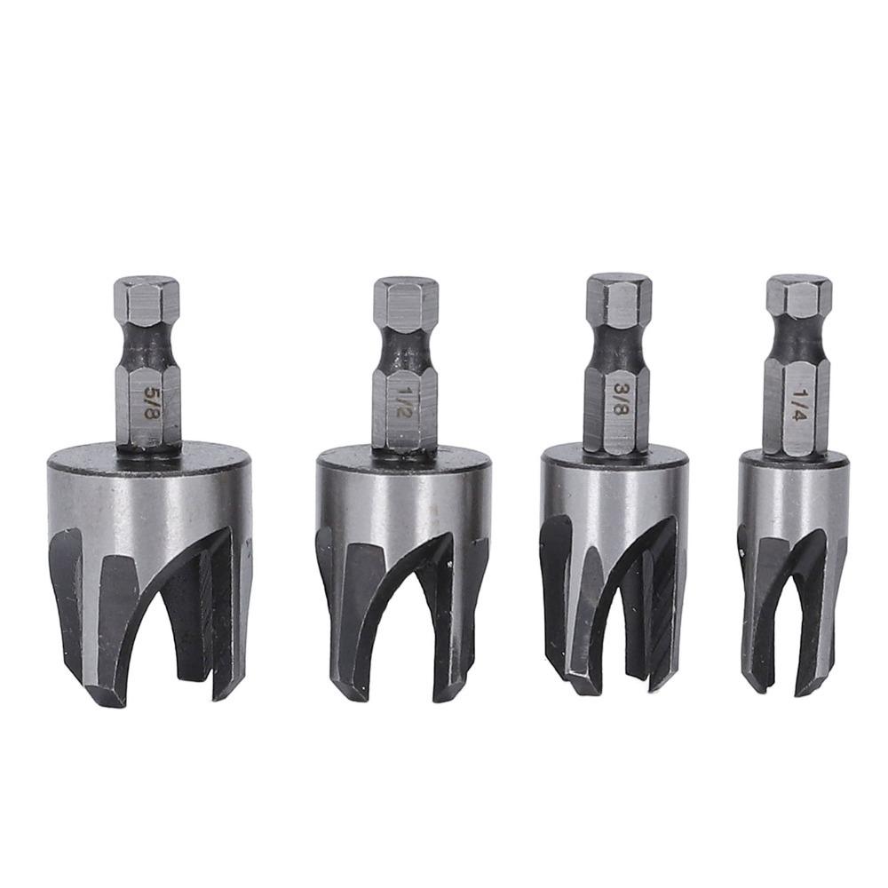 4pcs 1/4in Hex Shank Wood Dowel Drill Set 6.35mm Hex Shaft Cutting Tool Woodworking