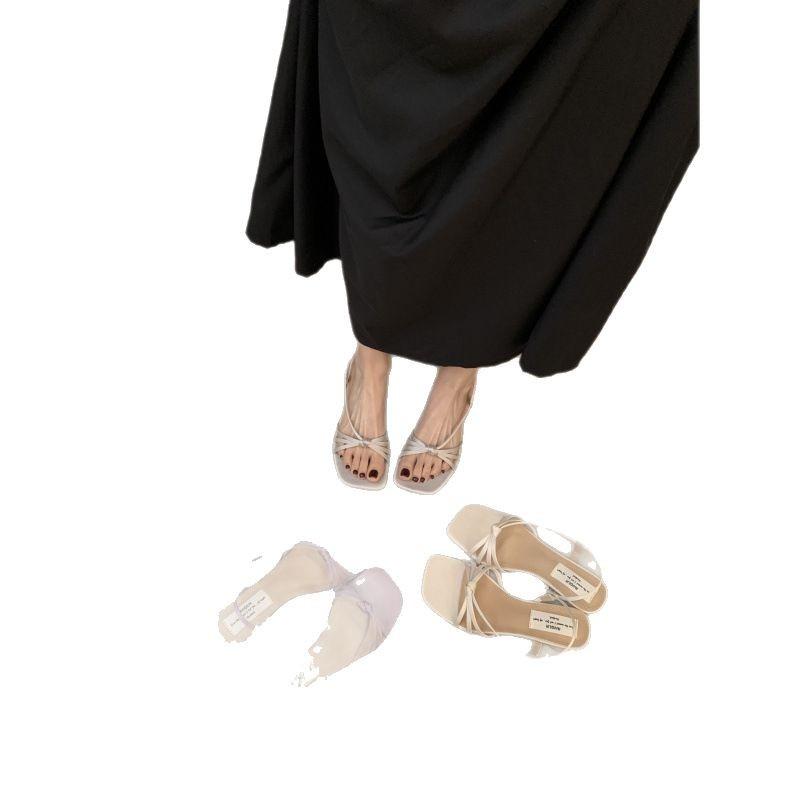 Coarse heel sandals temperament word with women open toe thin strap sandals new women's shoes