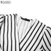 ZANZEA Women Casual V-Neck Loose Short Sleeve Stripe Dress
