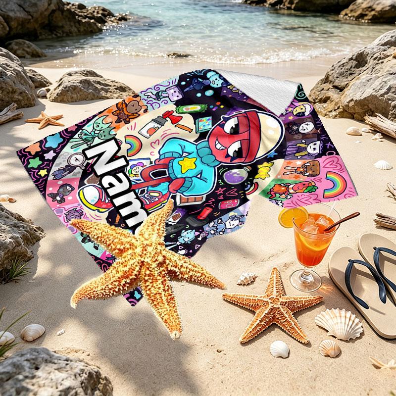 Custom Name Personalized Dandy's World Print Beach Towel, for Trip Camping Beach Party Home Decor, Birthday Gift for Family & Friends