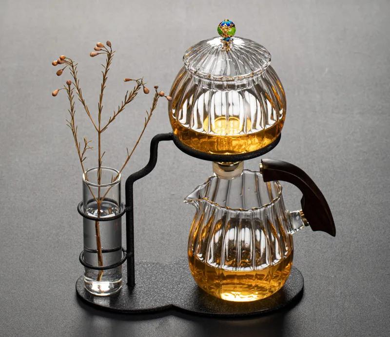 Creative Flower Arrangement Teapot Glass Lazy Automatic Tea Making Household Pu'er Scented Kung Fu tea Tea Set Infuser Drinking