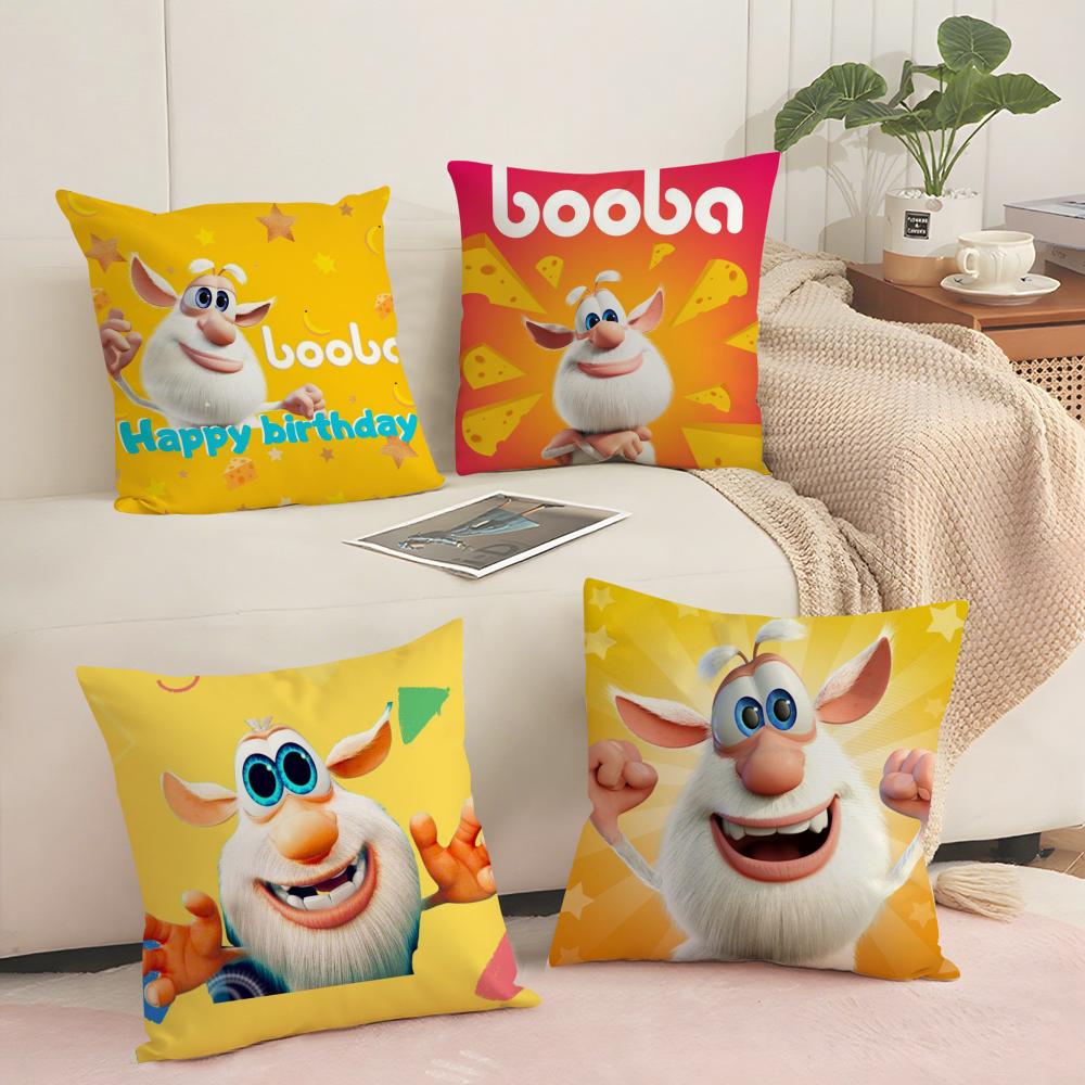 Cute Fourbob-Booba Cushion Cover Soft Short Plush Pillow Cover Smooth Cozy Texture Aesthetic Cushion Case Home Decor