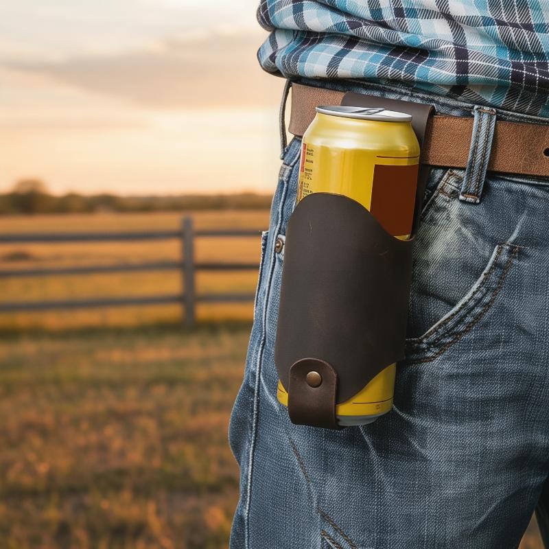 PU Leather Beer Can Waist Holder Adjustable Belt Fits 330ml 500ml Cans Ideal Gift for Men Beer Lovers