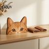 Healing Cat Desk Companions Peeking Orange Wooden Figurine, Cute Head Decoration, Handmade Decorative Pieces for Tabletop Natural Wood Ornament, Gift