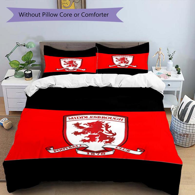 Middlesbrough F.c Printed Pattern Duvet Cover Set – Includes 1 Duvet Cover and 2 Matching Pillowcases Bedroom Decor Christmas Gifts