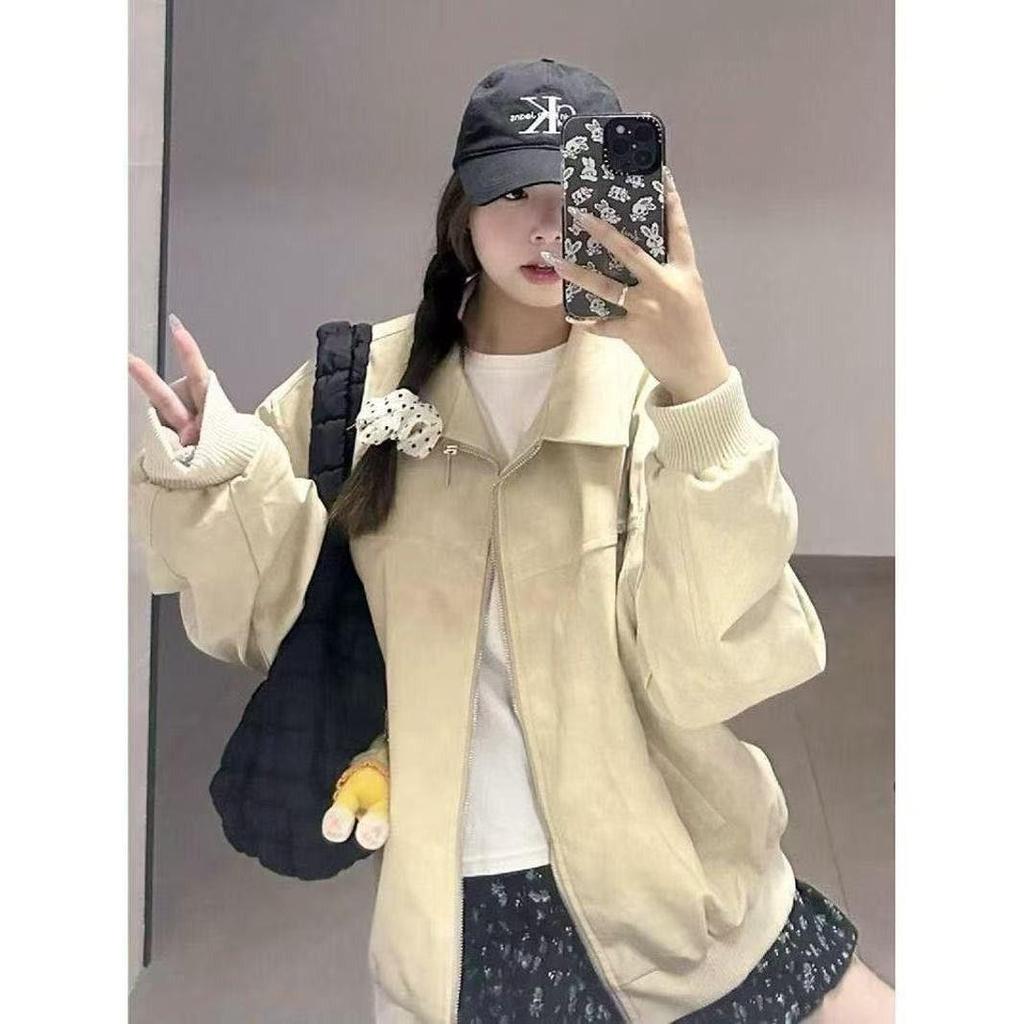 High-End Retro American Style Workwear Jacket for Petites - Loose, Versatile Lapel Jacket for Spring & Autumn