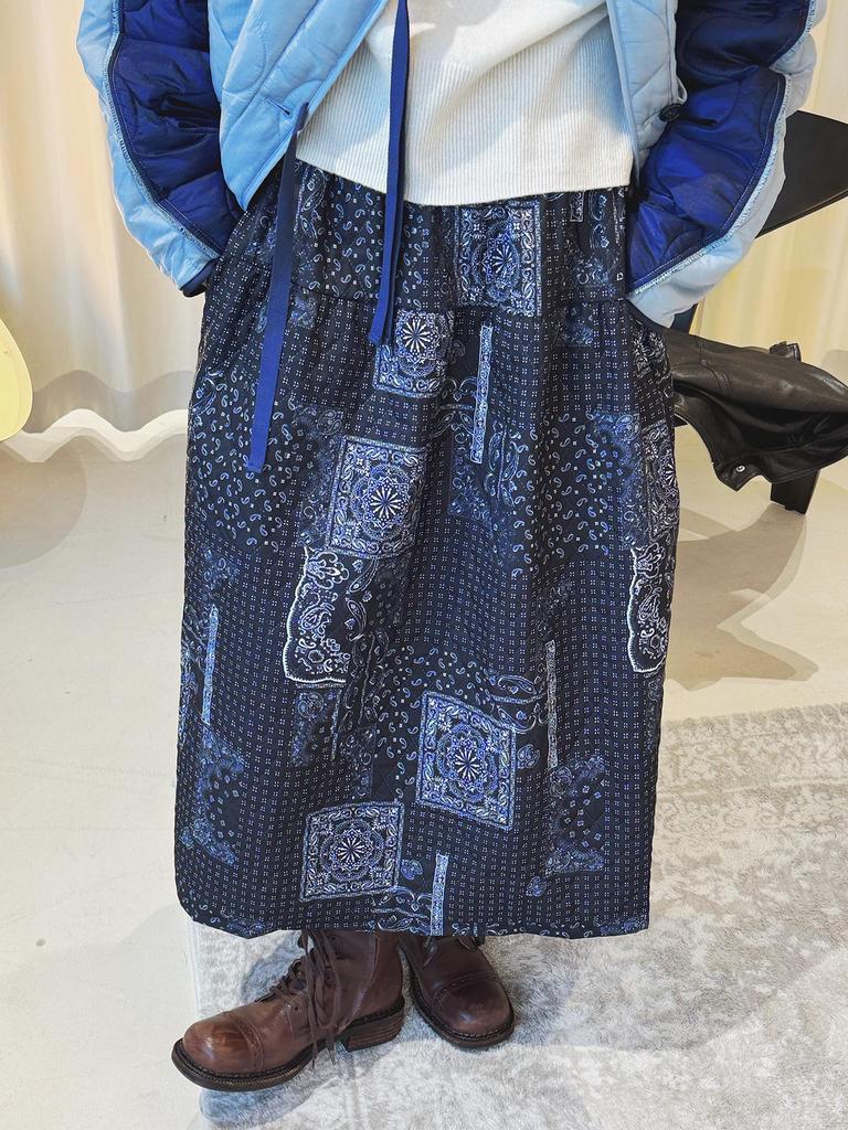 Louvre Winter Japanese Retro Paisley Patchwork Elastic Waist Long Skirt for Women