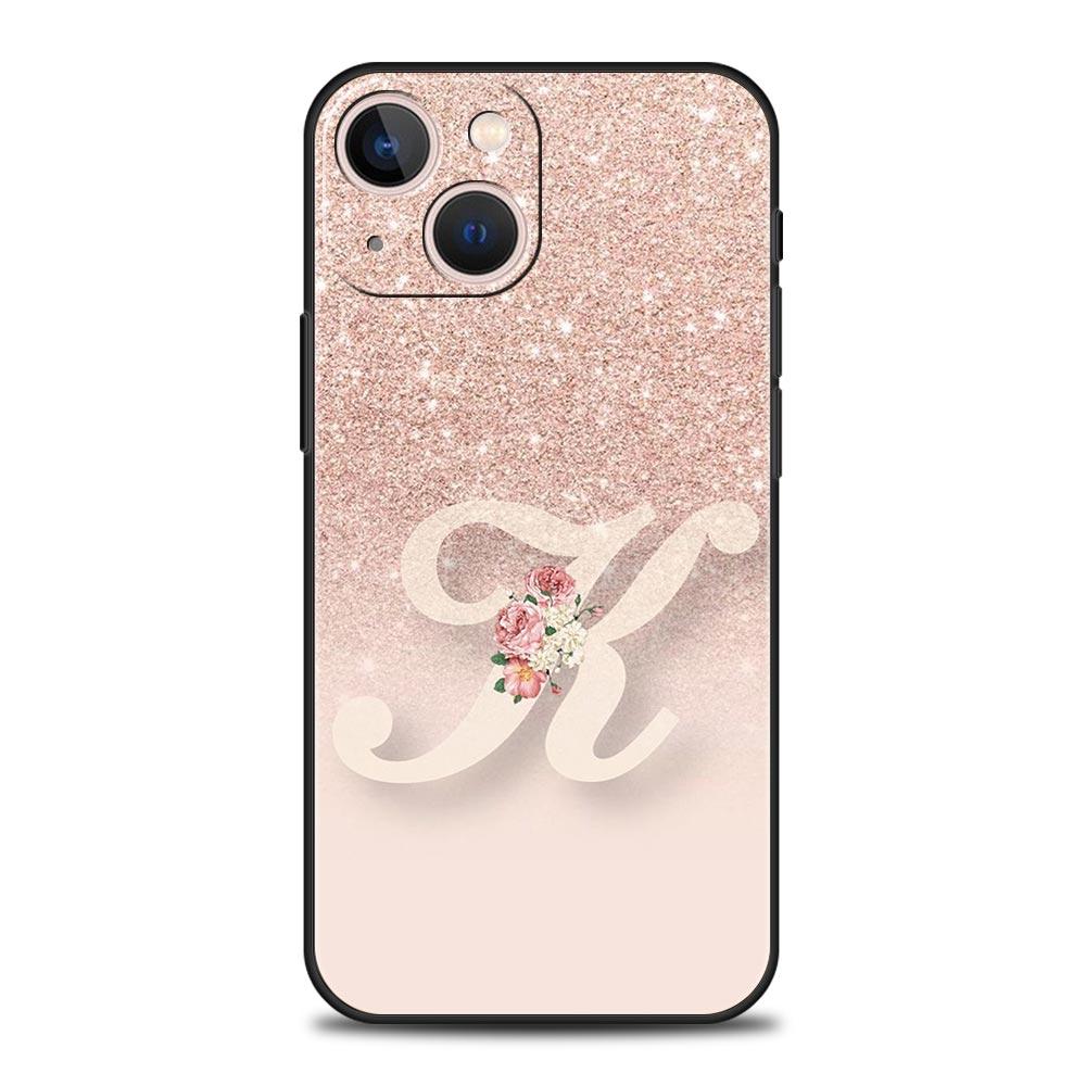 Letter Pink Shiny Phone Case For iPhone 17 16 15 Pro Max 11 12 13 14 7 8 Plus SE 2020 X XR XS Cover Soft Black
