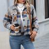 Fall Winter New Fashion Casual Plaid Short Woolen Coat for Women with Pockets, European American Crossbody Women's Outerwear