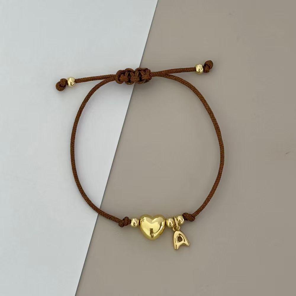 

Vlen A-Z Initial Alphabet Letter Charm Bracelet Gold Plated Heart Beads Jewelry Adjustable Rope Pulseras Gift for Women Girls Letter A коричневый