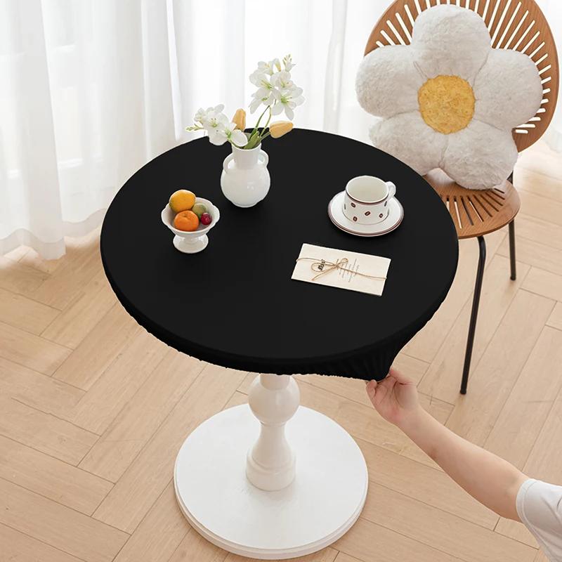 Round Pu Leather Table Cover Solid Color Elastic Tablecloth Waterproof Oilproof Waterproof Dinning Tablecloth Protector Desk Mat