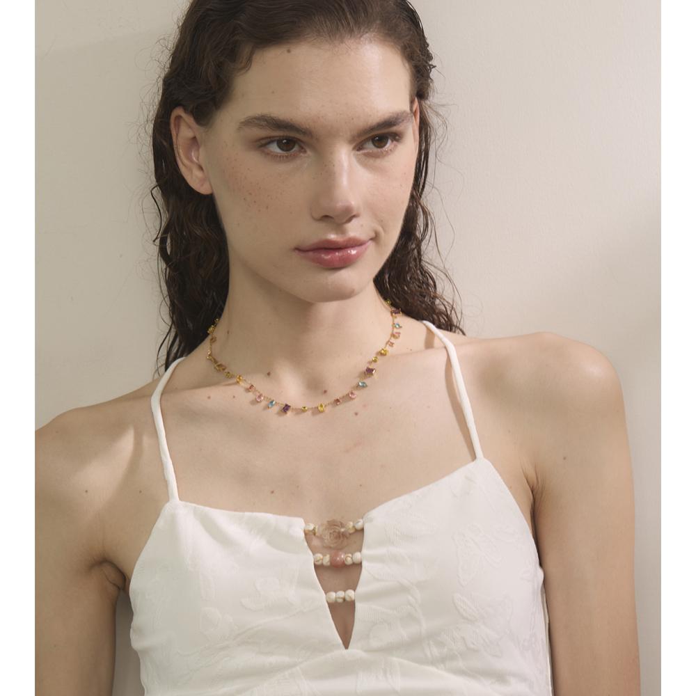 Yhpup AAA High-Grade Colorful Cubic Zirconia Chain Necklace Gift Summer Stainless Steel Delicate Fashion Y2K Jewelry Accessories