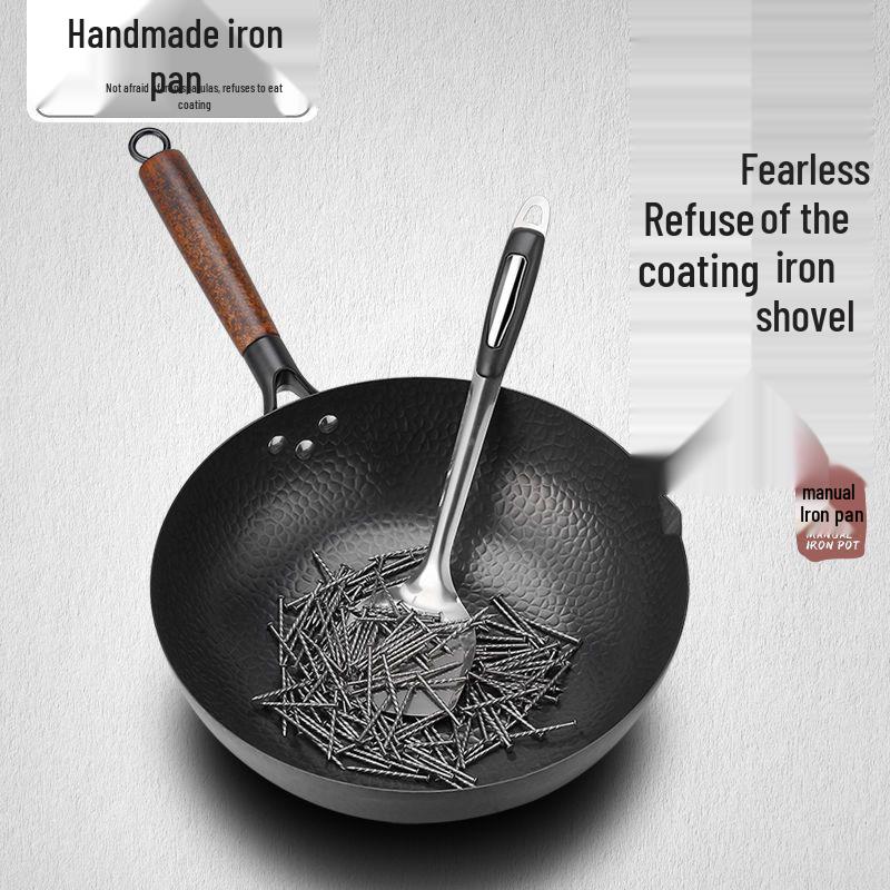 Hand-Forged Cast Iron Non-Stick Wok for Gas & Induction Stoves, Medium-High, No Coating