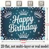 Happy Birthday Balloons and Cake Backdrop Banner, Blue Polyester for Party Decor & Photo Booth