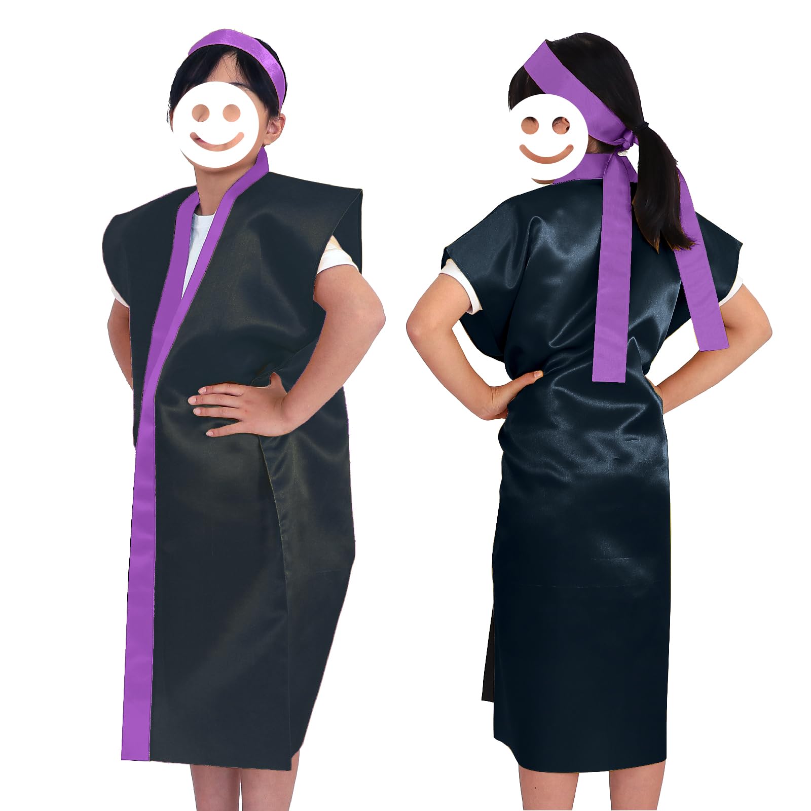 

Сатласное длинное хаппи-пальто Artec, Черный (Фиолетовый воротник), с маленькой повязкой на голову, 4565, для Дня спорта, выступлений, черлидинга, командных танцев, декоративная