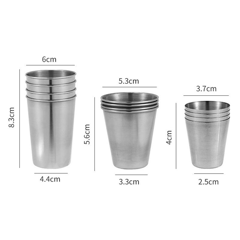 4Pcs Stainless Steel Mugs with Cup Cover Outdoor Portable Wine Cup 30ml/70ml/170ml Mini Reusable Mugs for Juice Beer Whisky