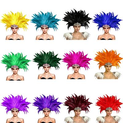 Rhinestones Look Feather Headband with High Feather Shape for Halloween Costume Wear, Stage Show, and Themed Photos Use