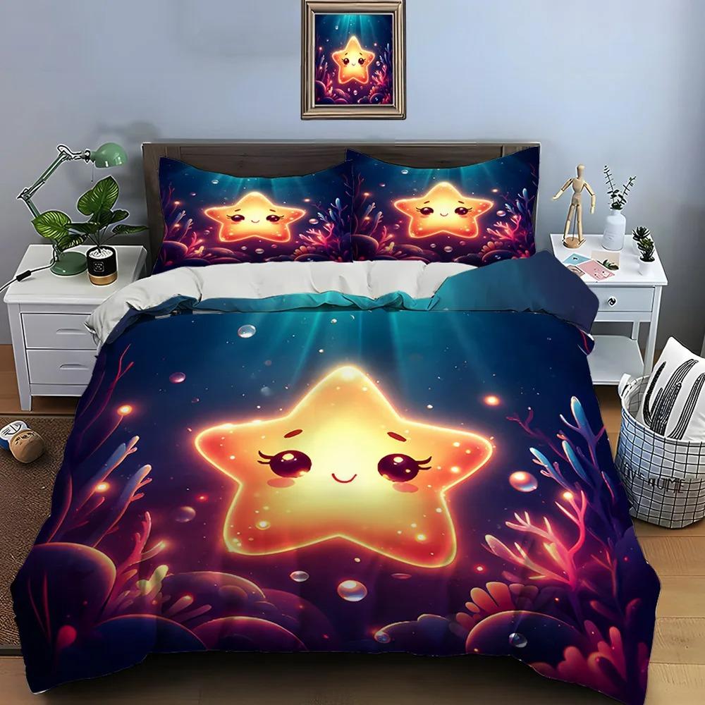 Cute Cartoon Stars Print Bedding Set 1 Duvet Cover 1/2 Pillowcases Adult and Kids Bedding Set Luxury Children's Gifts