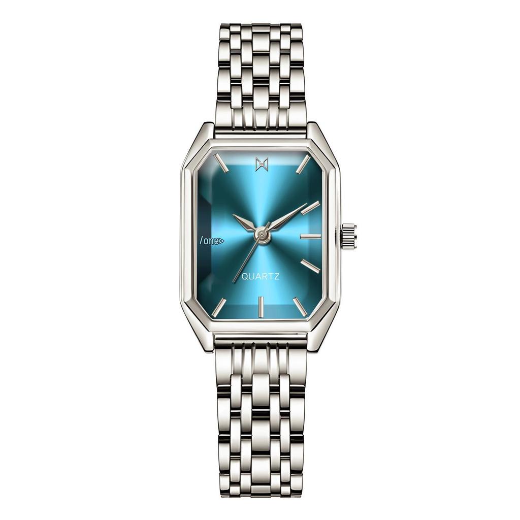 Damen High-End Pfauengrün Rechteckige Stahlbanduhr