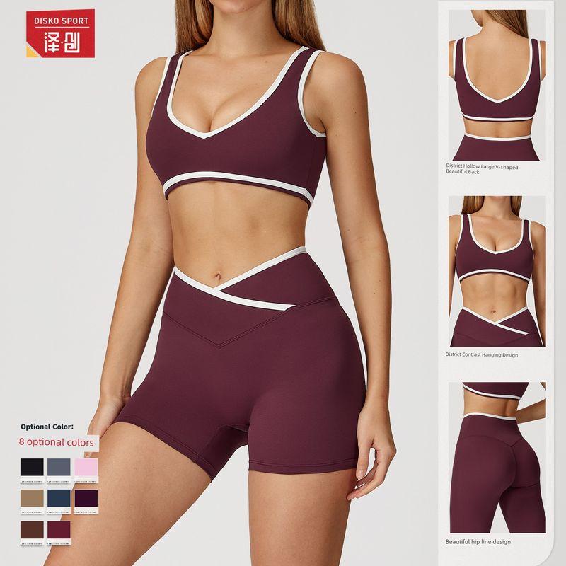 Guangzhou Zechuang Clothing Co., Ltd. Cross High Top Sports Suit Women's Contrast Color Open Back Tight Nude Feel Yoga
