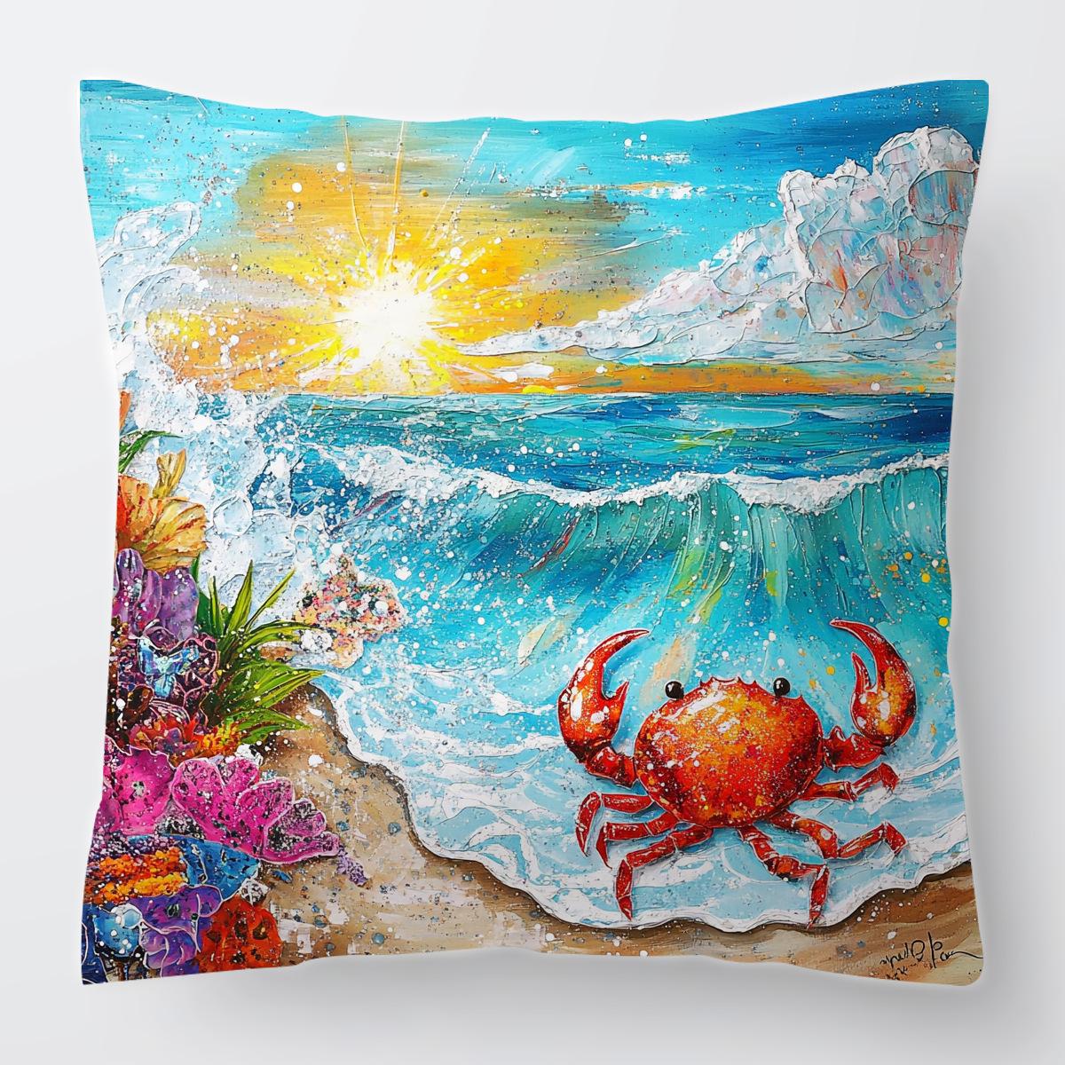 

Jit Summer Ocean Crab Peach Velvet Pillow Bedroom Bay Window Sofa Cushion Pillow Case 45X45cm