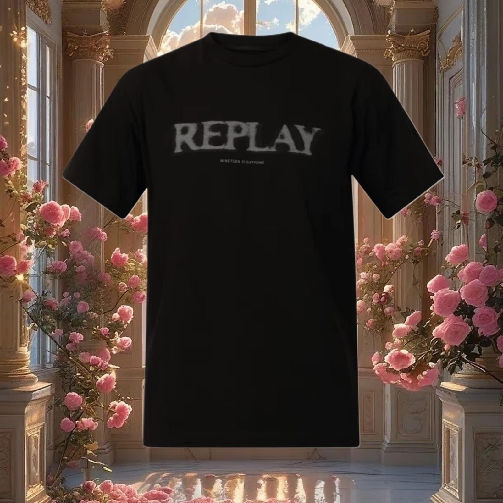 

Лето 2025 новое Replay Футболка с принтом по периметру Роскошный бренд Хлопок Женская футболка с коротким рукавом S чёрный