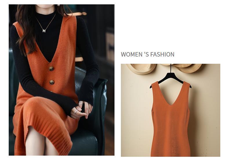 European Size Spring/Autumn Cross-Stitched Knitted Wool Vest Dress for Women