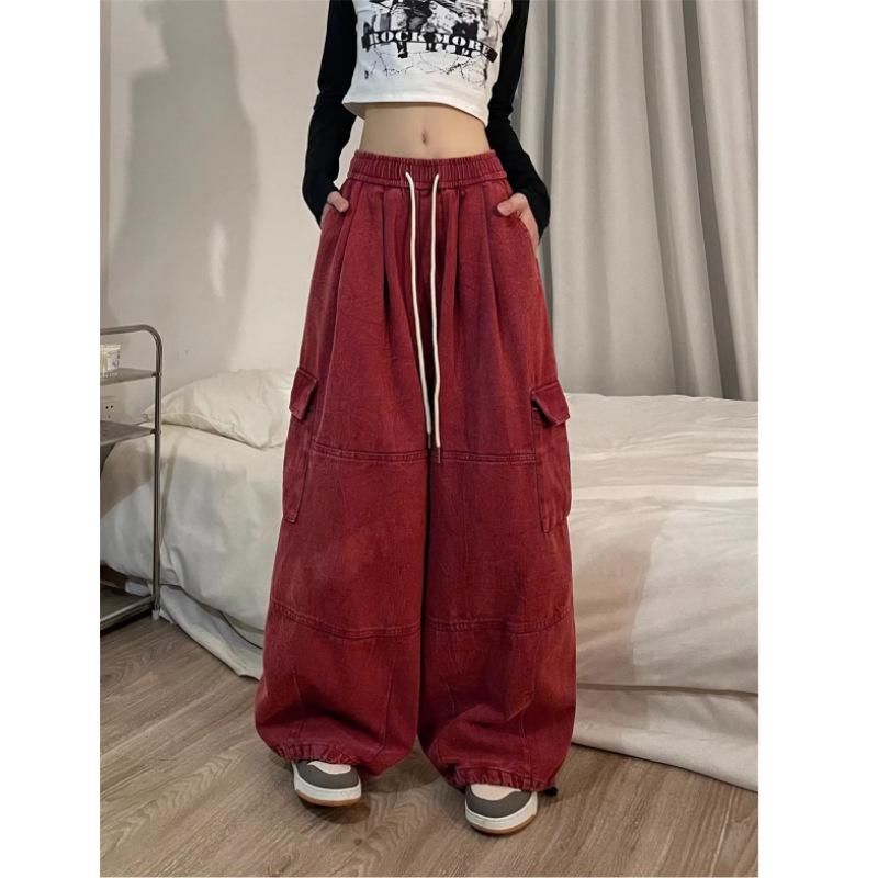 

Stylish Multi-style Cargo Pants, Bold Solid Color Relaxed Fit Pants with Side Pockets, Comfortable Pants for Casual Outings & Weekends 5XL бордовий