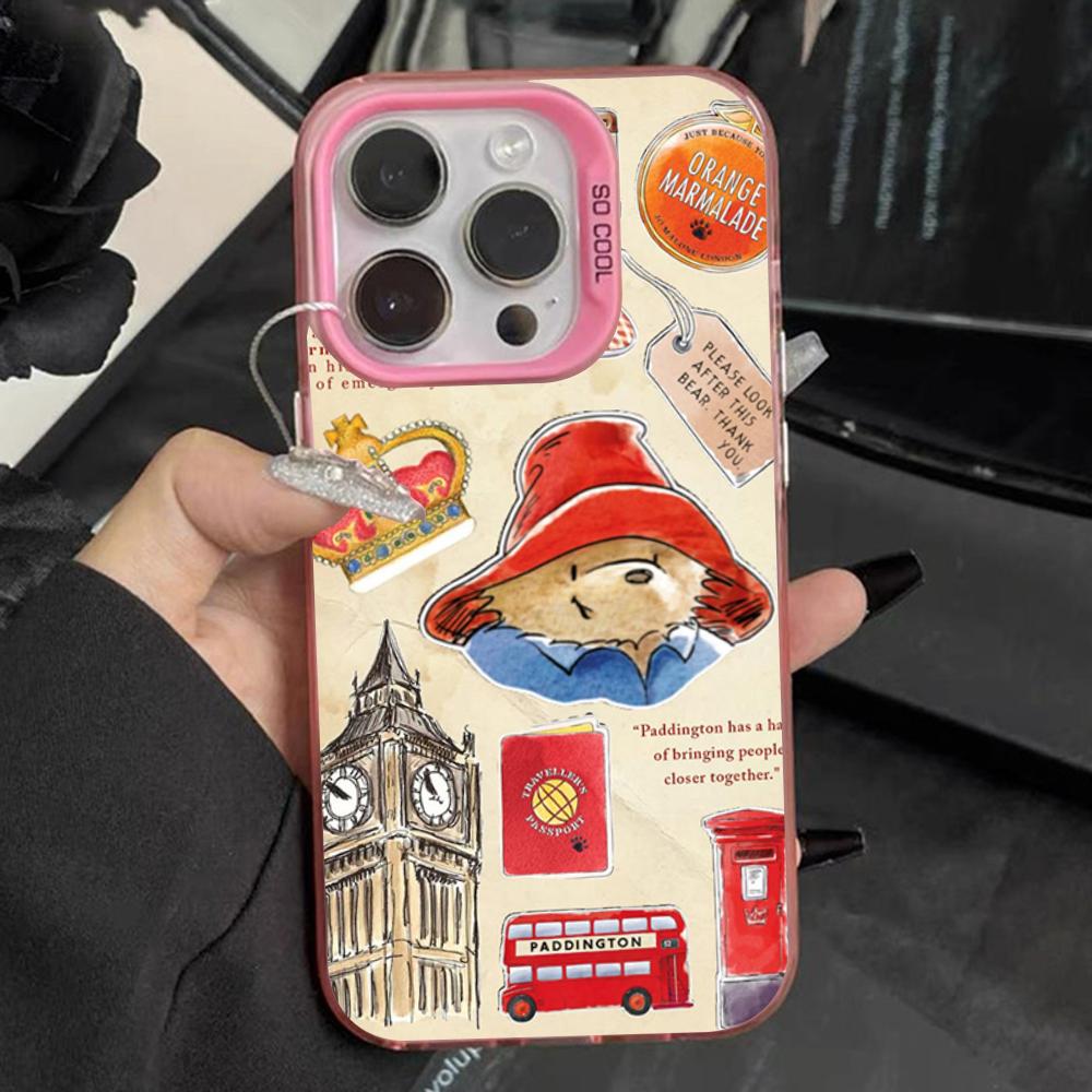 Cute P-Paddington Bear Phone Case For iPhone 16,15,14,13,12,11,Pro,Max,Plus,Mini,XS Anti Fall Pink Matte Hard Bumper