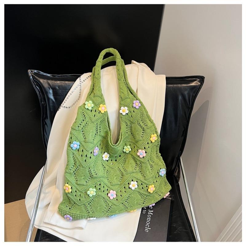 

Новая вместительная сумка-шоппер через плечо, модная сумка-ведро с жемчугом, повседневная простая вязаная сумка для женщин зелёный