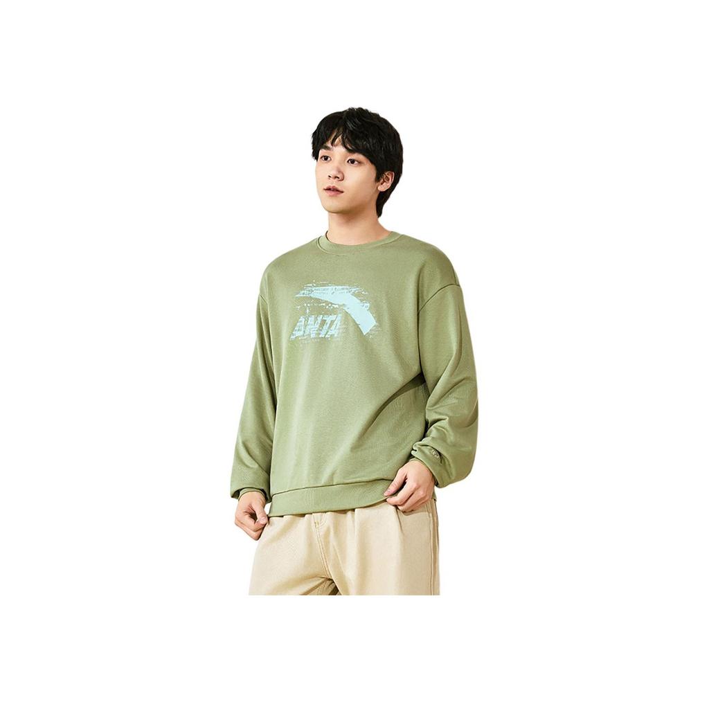 Anta Lifestyle Series Logo Pullover Round Neck Loose Sweatshirt Unisex Sweatshirt Gray-Green 952438702-8