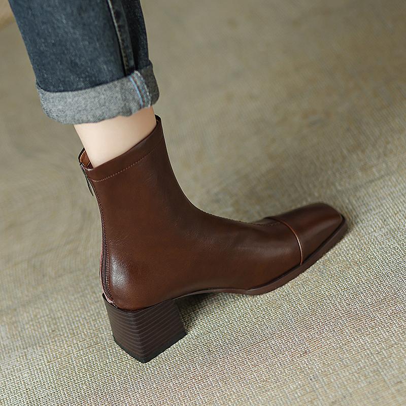 

Женские короткие сапоги в стиле ретро, модные ботильоны с молнией сзади, квадратные высокие каблуки, осенне-зимняя обувь 35