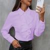 Elegantes Raff-Patchwork Lockeres Chiffon-Hemd Damen Langarm Bürobluse Süßes Revers Mode Frühling Herbst Freizeit Unifarbene Oberteile Neue Kleidung