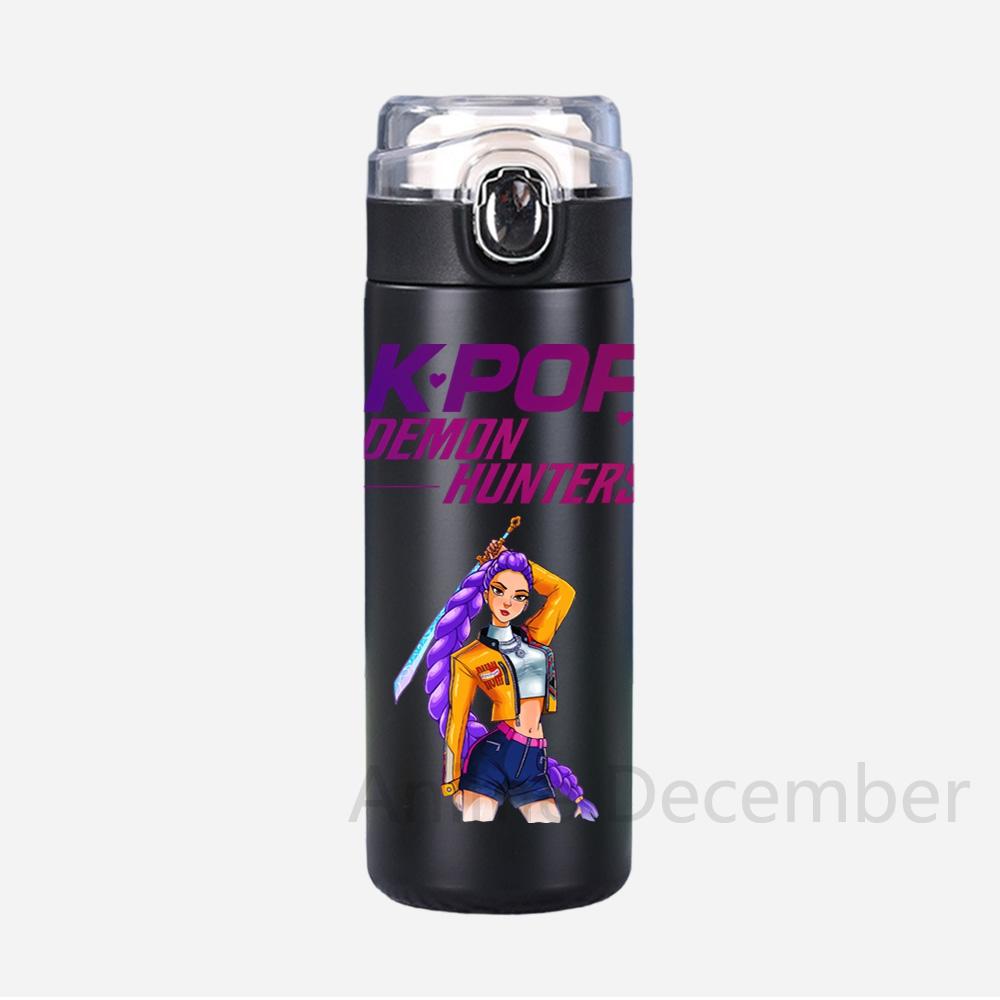 Anime K-Pop Lovci démonů Tištěná termoska Přenosná nerezová láhev na vodu 400 ml Nepropustný kempingový pohár na vodu Dárky