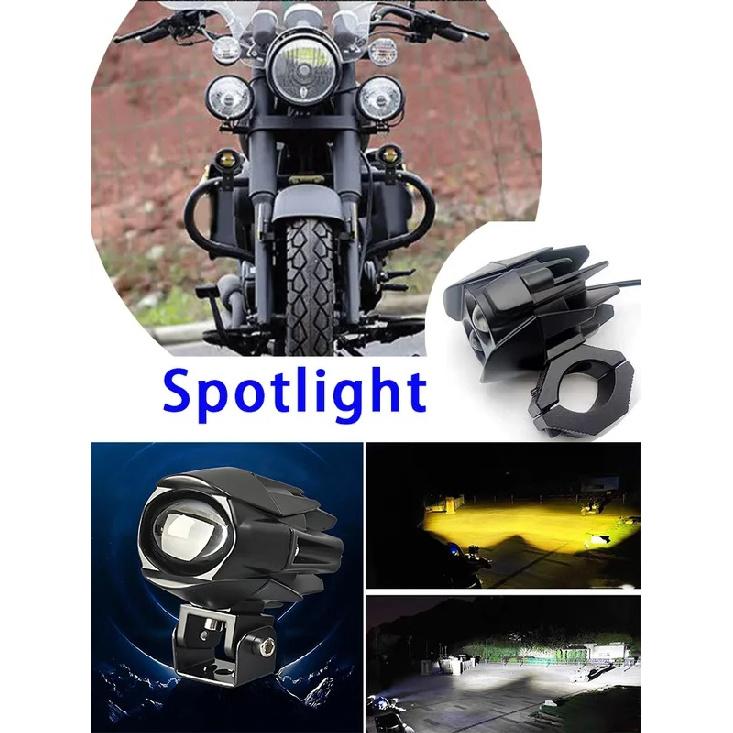 10-48V Dual Color Motorcycle LED Spotlight Hi/Lo Beam White Yellow Driving Fog Light IP68 Waterproof Spot Flood Auxiliary light