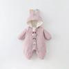 Baby Girl Velvet Jumpsuit - Warm, Cute Cartoon Hooded Windbreaker Onesie