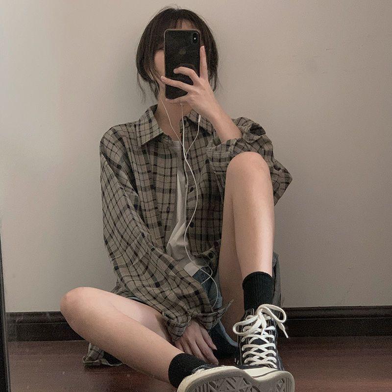 Harajuku Plaid Casual Shirt: Retro, Lazy Korean, Hong Kong Style, Loose Fit, Unisex Jacket
