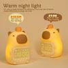 Capybara LED Alarm Clock Kids Bedside Sleep Temperature Display Digital Clock USB Rechargeable Night Light Table Clock Decor