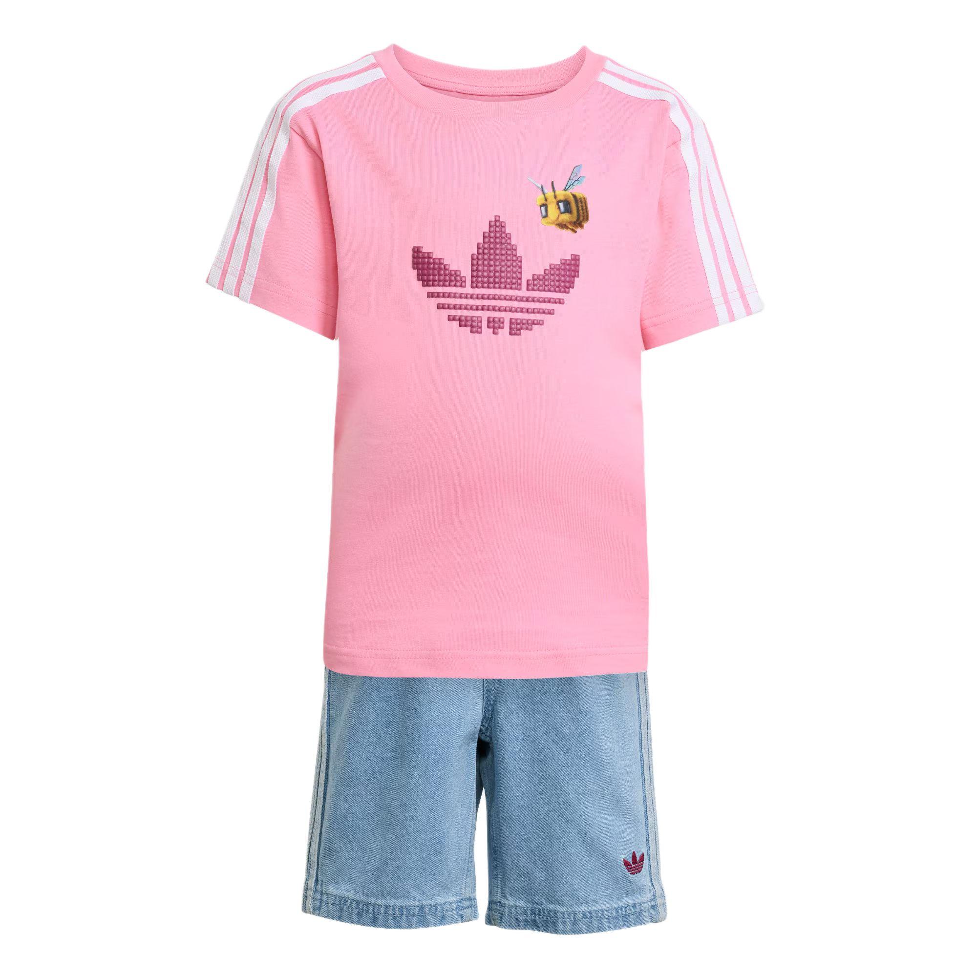 

Adidas Originals X Minecraft Collaboration Casual Sports Set Tee And Short Set Striped Pullover Short Sleeve T-Shirt Fashion Simple Shorts JZ9943 128