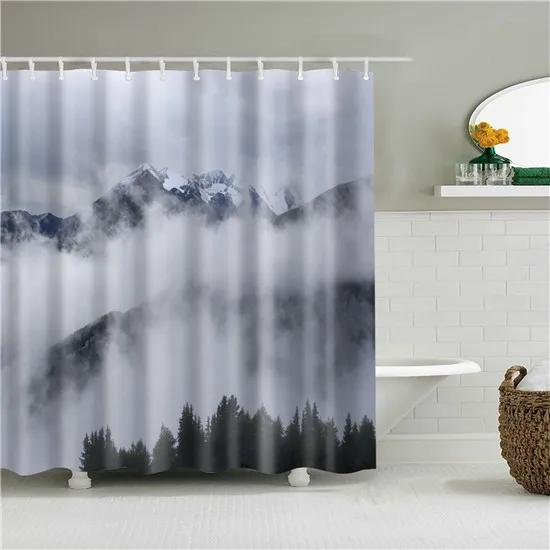Beautiful Scenic Forest Mountain Shower Curtains Fabric Waterproof Polyester Bathroom Curtain For Bath With Hooks 180X180Cm