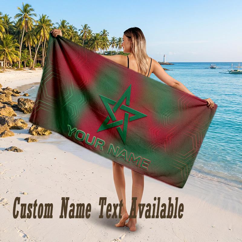 Morocco Football Design Beach Towel Custom Text Large Towel for Beach Vacation