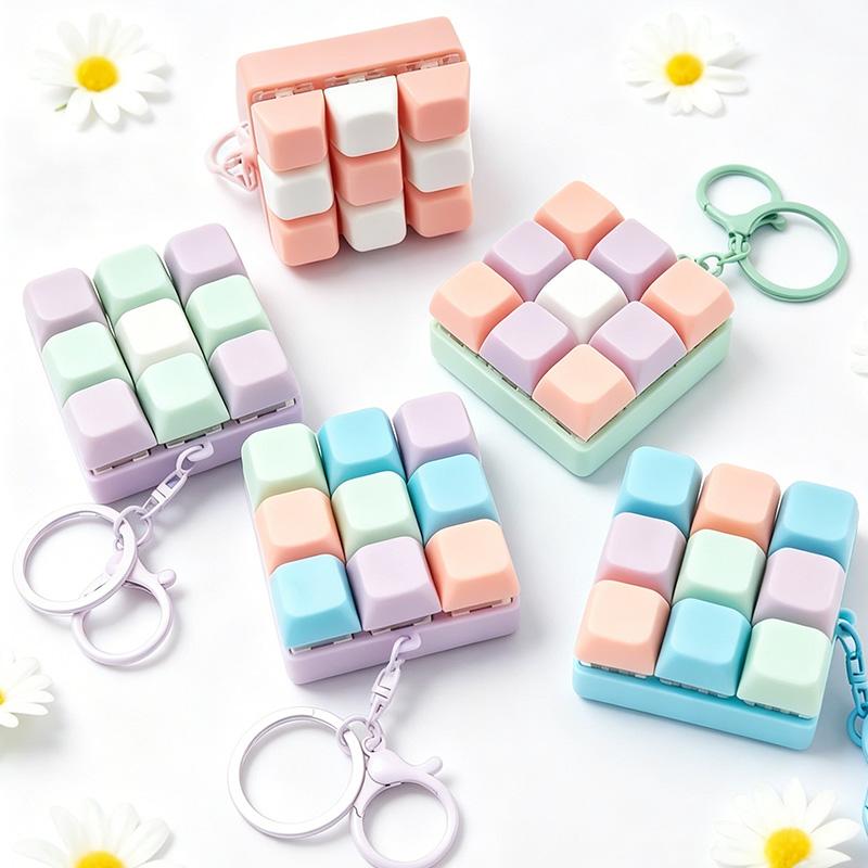 Tetris Fingertip Pressing Key Keychain Fidget Toys Click Sensory Toy Stress Relief Keyboard Keychain Fidget Gadget for Adult Kid